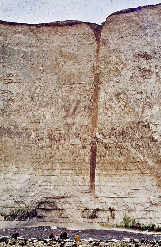 Birling Gap BelleTout chalk cliff showing vertical shaft in 1976