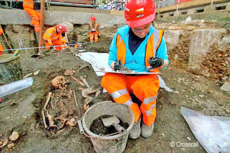 Archaeologist Dalia Anna Pokutta on the Bedlam burial ground excavation (XSM10) © Crossrail