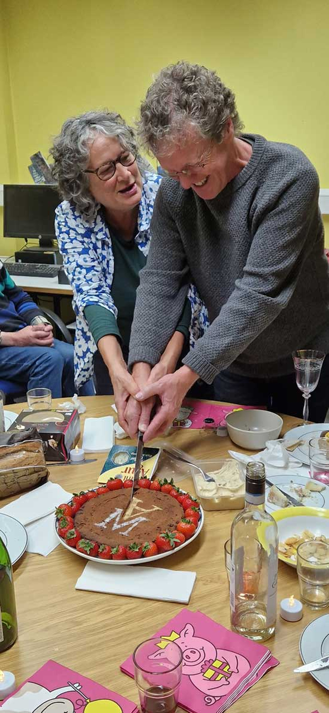 Andy and Maggie cutting the fantastic cake made by Faith Vardy from the drawing office. Containing 74 bars of dark chocolate several kilos of butter and 30 eggs, it was carefully rationed to the attendees to lessen the risk of us going into anaphylactic shock