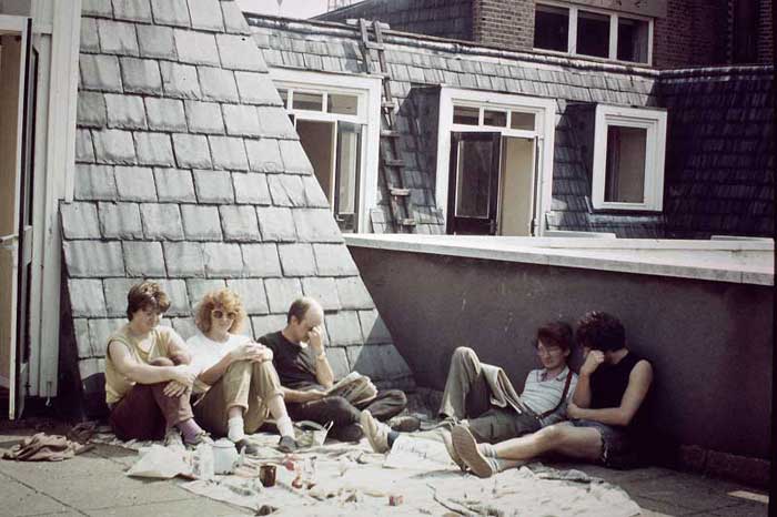 It is probably the fact that as archaeologists we spent so much time excavating in dark, dank basements, that we invariably sought out the high ground (and daylight!) during our break times – in this case the roof of 3-5 Bishopsgate. Pictured from left to right are: Val Horsman, Chrissie Milne, Pete Cardiff, Simon O'Connor-Thompson and Ian Blair.