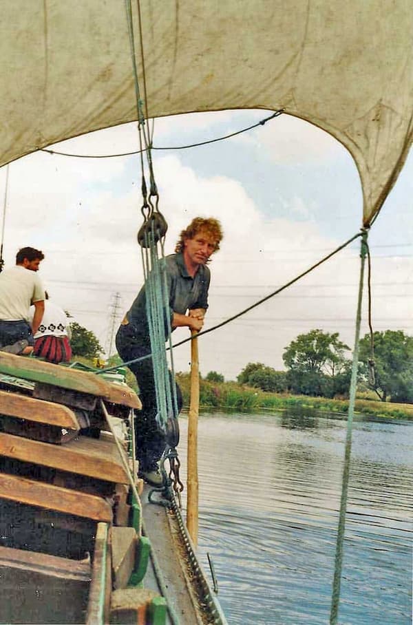 Although the boat has an engine and a damn great sail, Gustav decides to have a punt